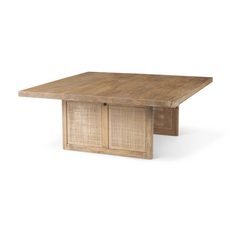 Grier Solid Wood With Cane Accented Base Coffee Table