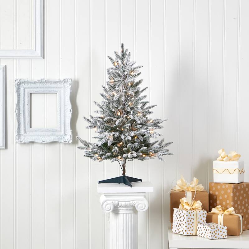 3' Pre-Lit Flocked Manchester Spruce Artificial Christmas Tree, Warm Clear LED Lights - 3 Foot