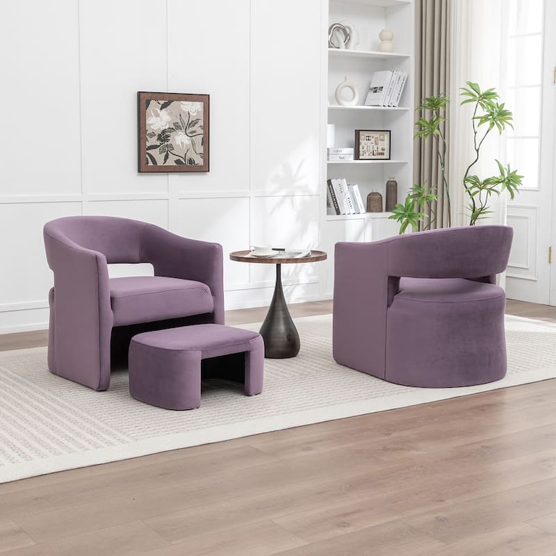 SEYNAR Modern Glam Velvet Accent Armchair Open Back with Ottoman Set of 2