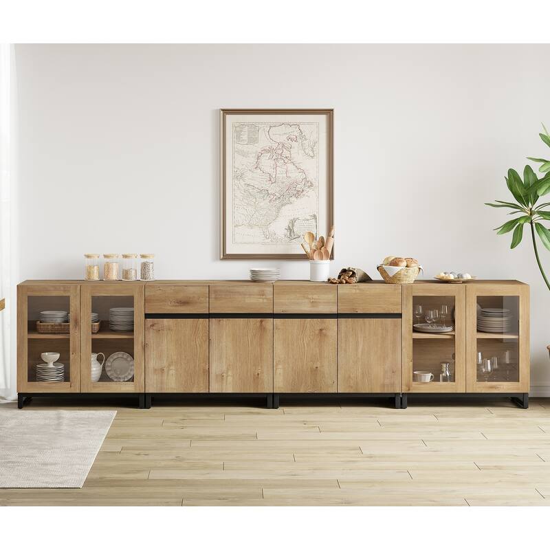 Modern Sideboard with Adjustable Shelves, 4 in 1 Storage Cabinet with Glass Doors, Coffee Bar Cabinet for Living Room, Kitchen