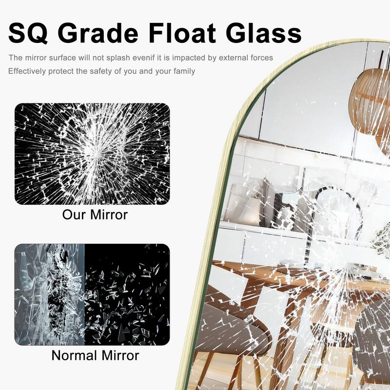 Arched Full-Length Wood Floor Mirror with Stand - 65x22