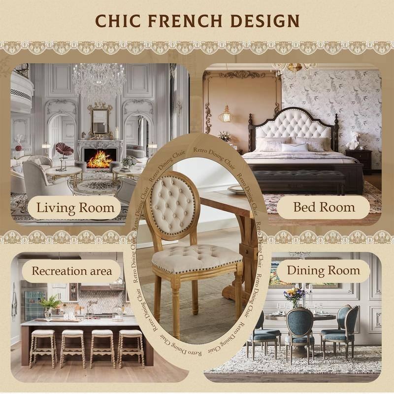 French Style Solid Wood Dining Chair with Nailhead Set of 4