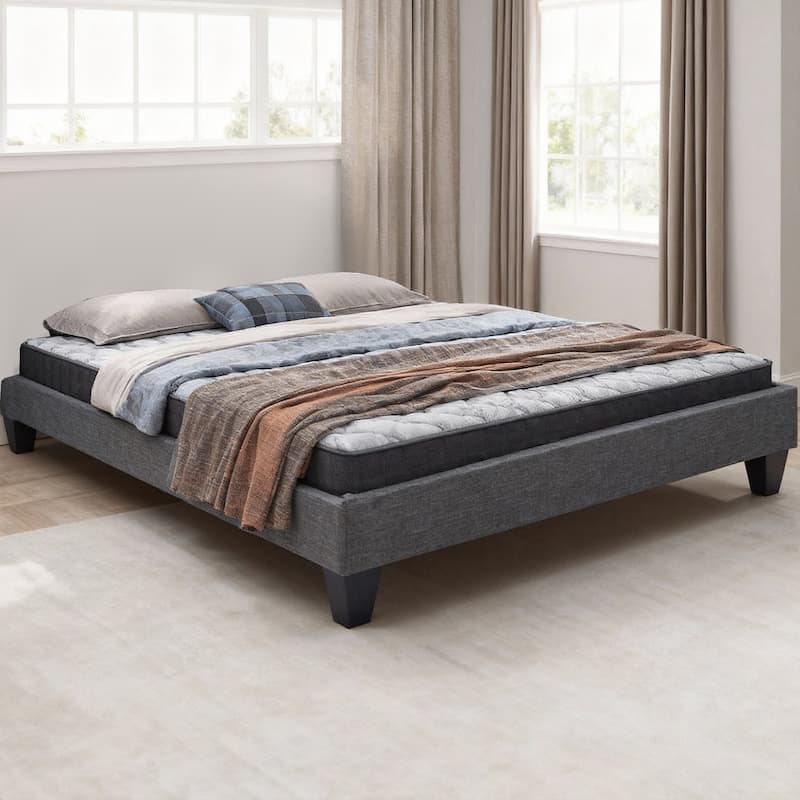13" Modern Grey King Platform Bed Frame, No Headboard Design