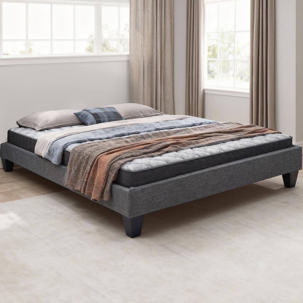 13" Modern Grey King Platform Bed Frame, No Headboard Design