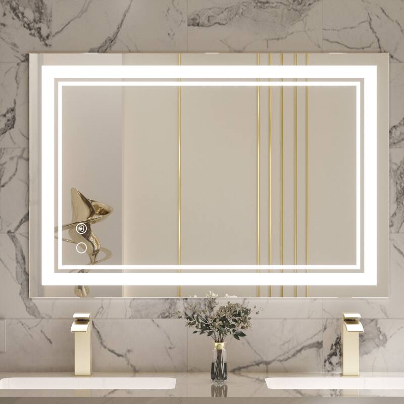 Keonjinn LED Front Light Bathroom Vanity Wall Mirror, 3 Color Temperatures, Anti-fog - 28x36