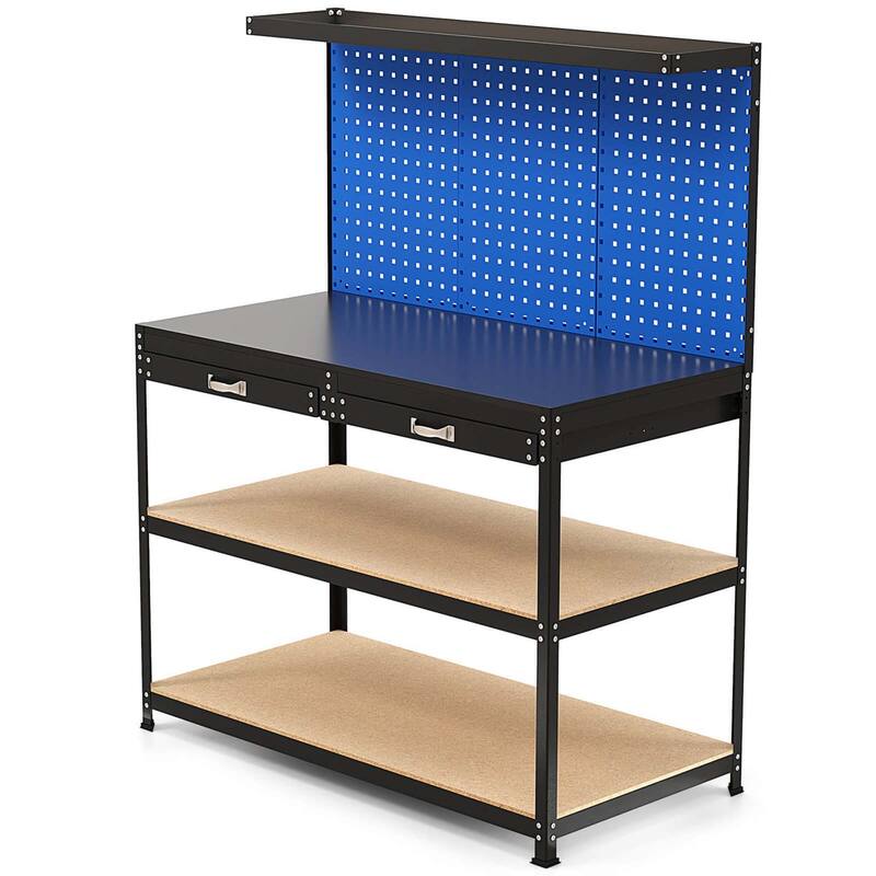 Heavy Duty Work Bench w/ Pegboard 48" x 24" Work Table w/ Drawers - Navy+Black