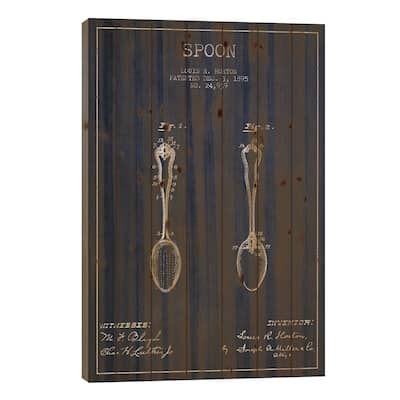 Spoon Navy Blue Patent Blueprint Print On Wood by Aged Pixel - Multi-Color