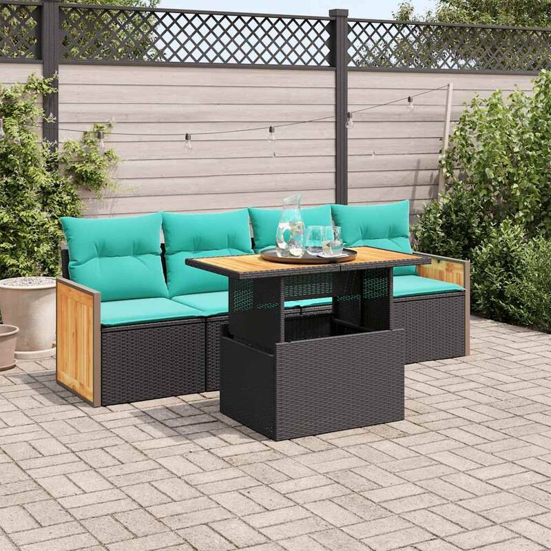 vidaXL Patio Sofa Set with Cushions Outdoor Furniture 5 Piece Poly Rattan - 21.7 x 24.4 x 27.2 - Black-with storage