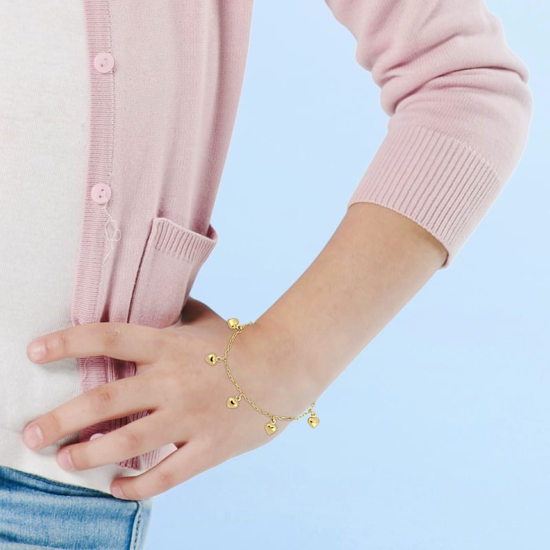 Miadora Five Heart Charm Station Bracelet 14K Yellow Gold