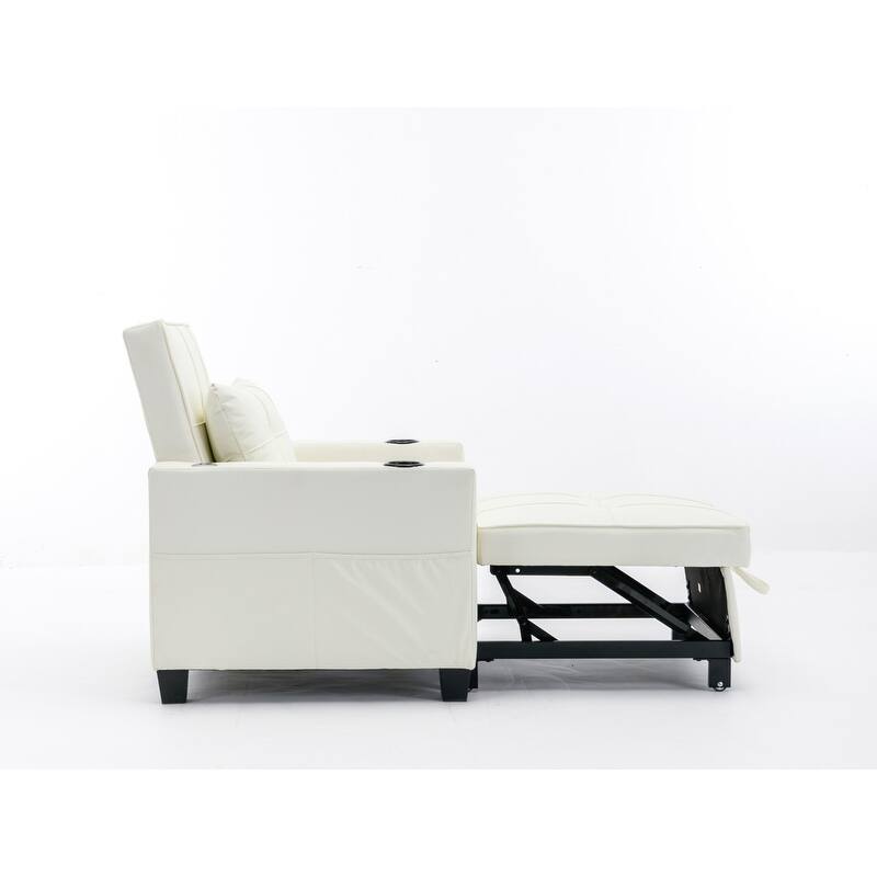 3-in-1 Convertible Sofa Chair,Pull Out Sleeper Chair with USB Ports and Cup Holders（Leather）