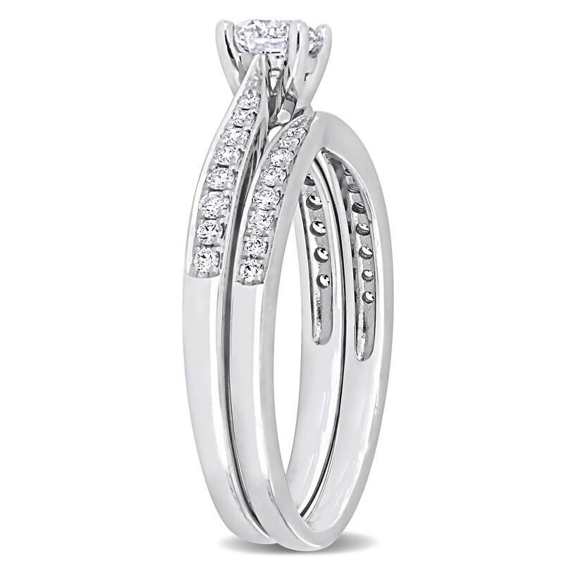 Miadora 3/4ct TDW Diamond Solitaire Bridal Ring Set in 14k White Gold