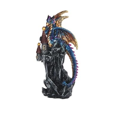 Q-Max 4.25"H Blue Dragon on Castle Statue Fantasy Decoration Figurine