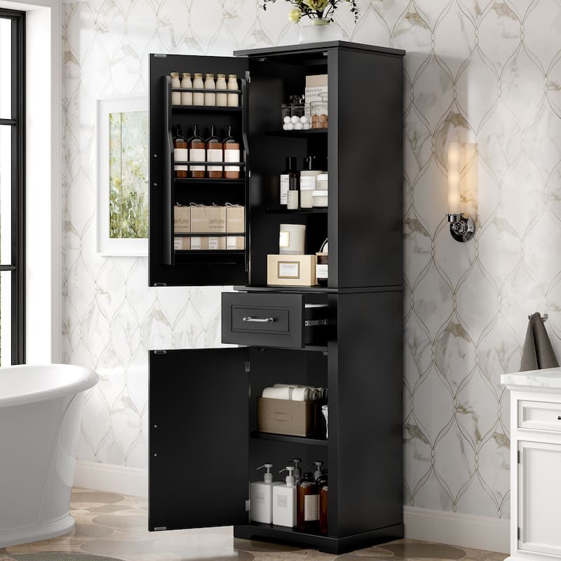 GDFStudio - Jasper Tall Freestanding Bathroom Storage Cabinet with Two-Sized Doors and Adjustable Shelves - Storage Cabinet - Black