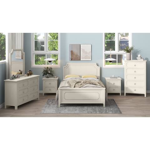 6Pcs Solid Rubber Wood Platform Bed with Nightstand*2,Chest,Mirror and Dresser