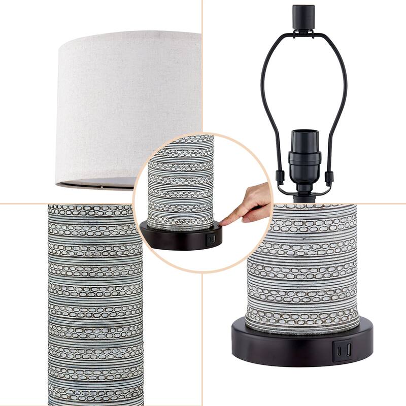 KAWOTI 23” Touch Control Table Lamp Set with USB Ports, Bulbs - W12" * H23"