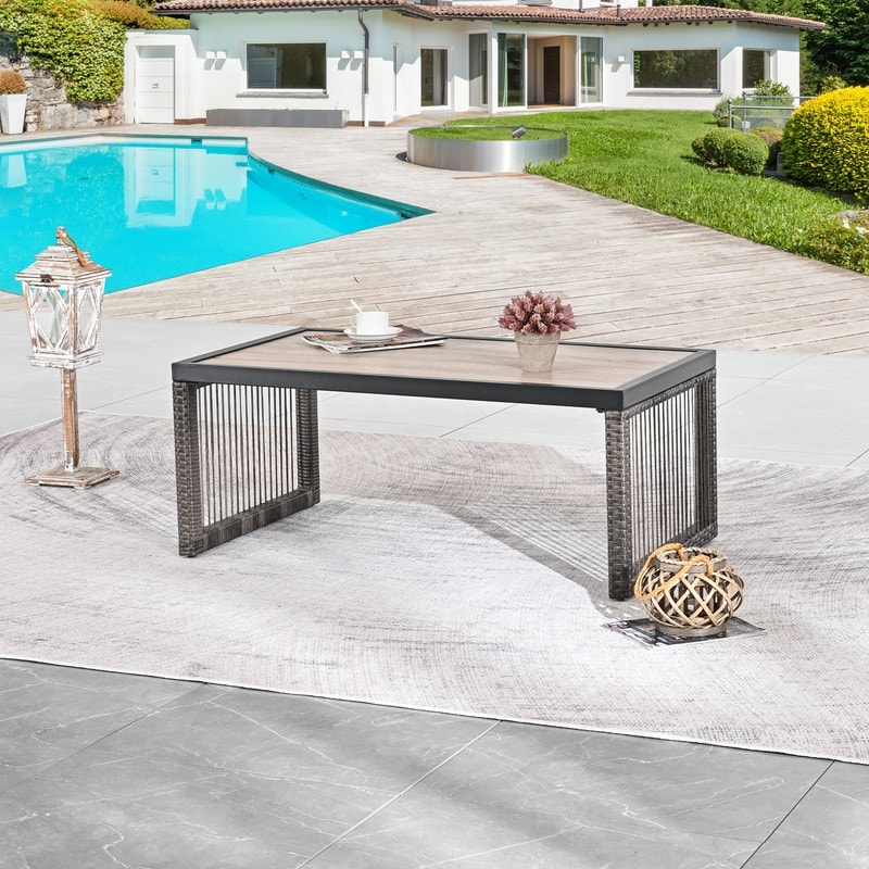 Patio Festival Wicker Metal Side End Coffee Table
