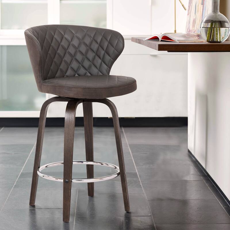 Mynette 30" Swivel Brown Faux Leather Bar Stool - Bar Height