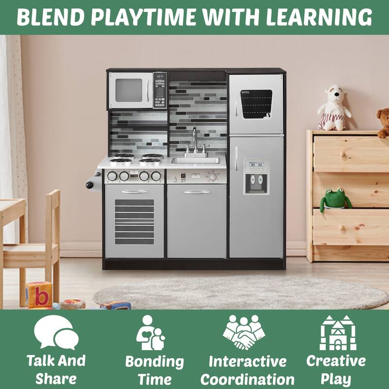 Eco-Friendly Wooden Kids Play Kitchen with Fun Features & Storage
