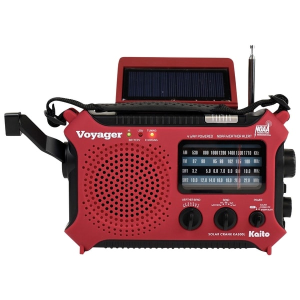 Kaito Solar-Powered Emergency Radio: Red - 8 in. x 2 in. x 4.75 in.