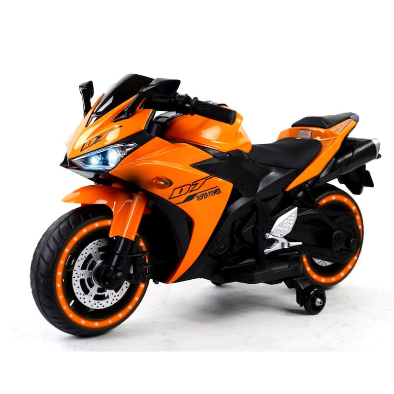 Electric 12V Kids Ride-On Motorcycle with Manual Throttle, Foot Brake, Training Wheels & Lighting Wheels for Boys & Girls