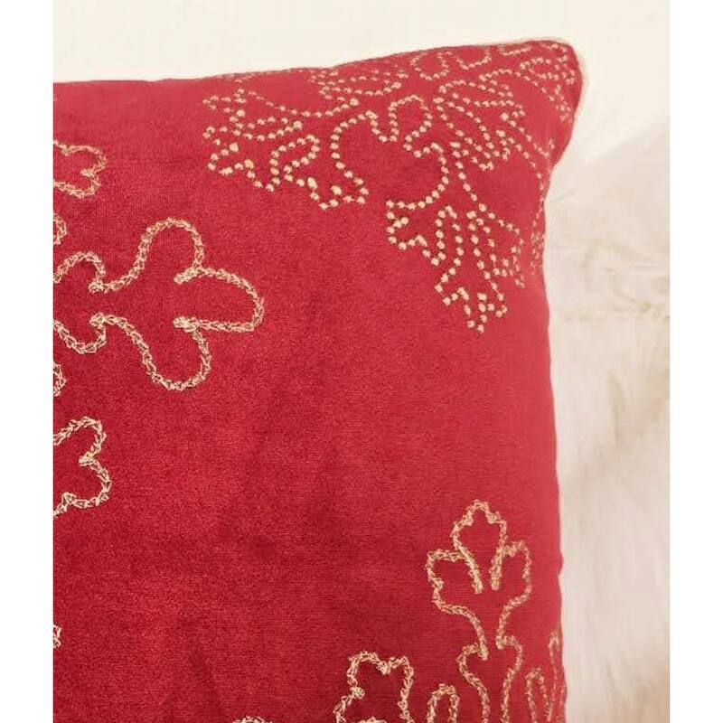 Velvet Holiday Throw Pillow 20x20 with Snowflake Embroidery and Insert