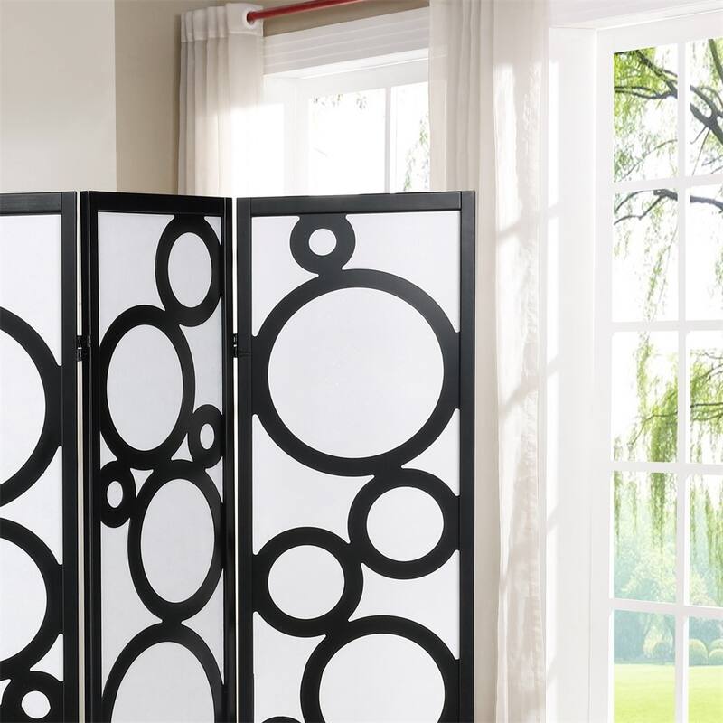 4-Panel Wood Room Divider with Circle Pattern