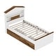 preview thumbnail 7 of 16, Twin Size House-Shaped Wooden Bed with Storage Shelf on the Headboard, Built-in Two Storage Drawers, Brown