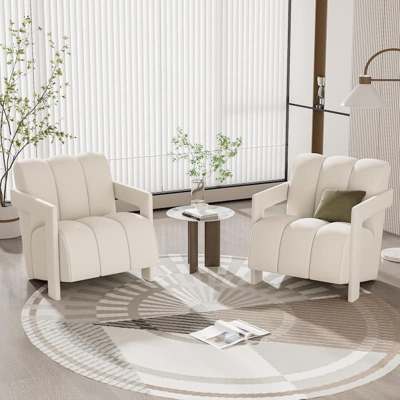 26.3'' Modern Minimalist Leisure Armchair,Set Of 2, Armchair With L-Shaped Armrests And Polyester Fabric - White