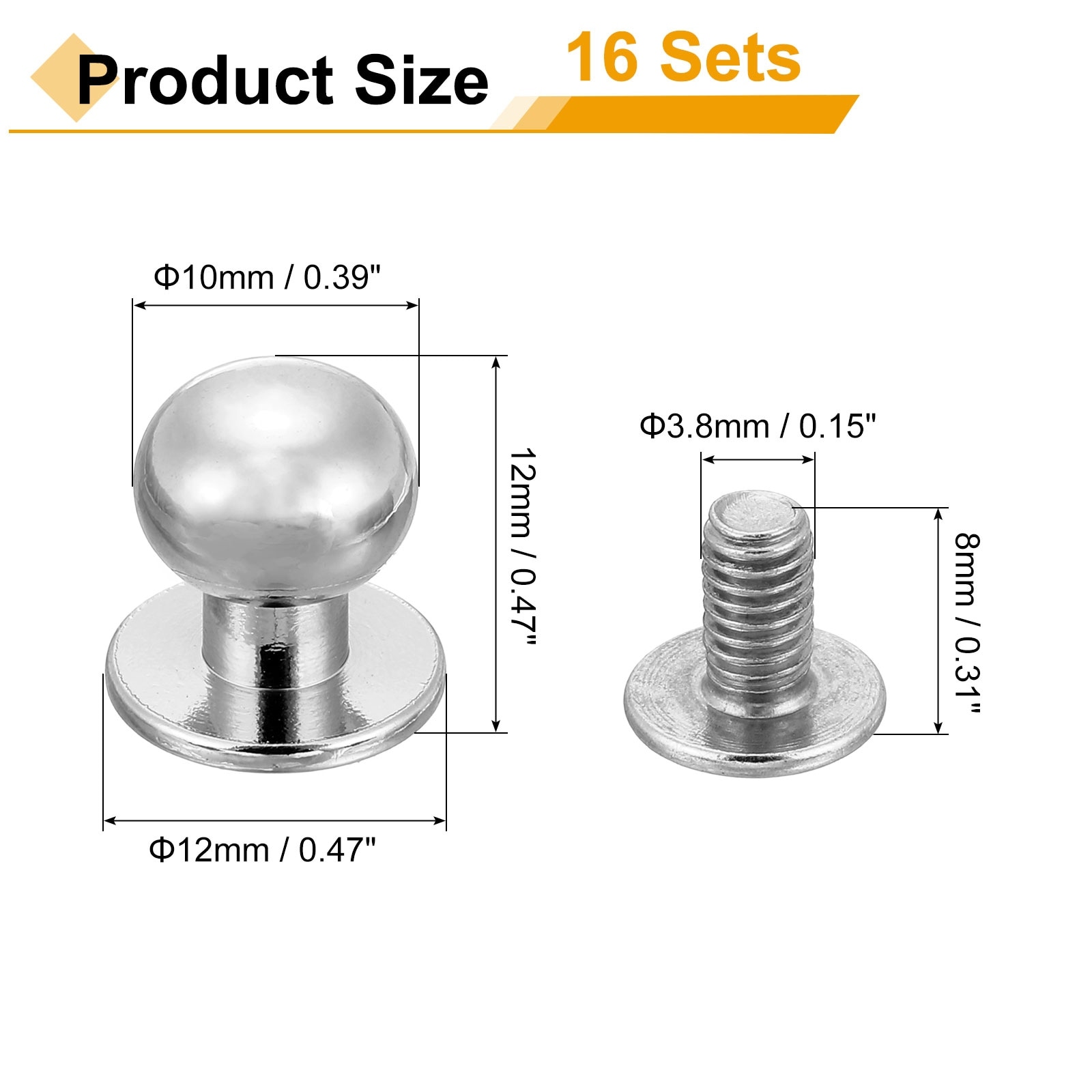 Ball Head Stud Screw Back Round Head Button Nipple Leather Rivets for DIY Leather Craft Handbag Shoes Belt Repair