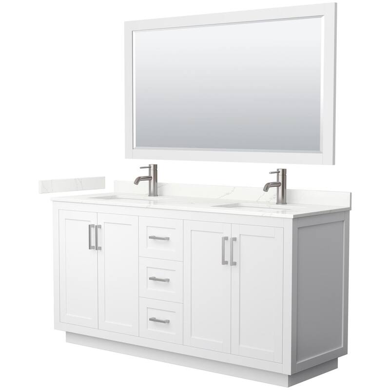 Wyndham Collection WCF292966D-QTZ-UNSM58 Miranda 66" Free Standing - White / Giotto Quartz Top / Brushed Nickel