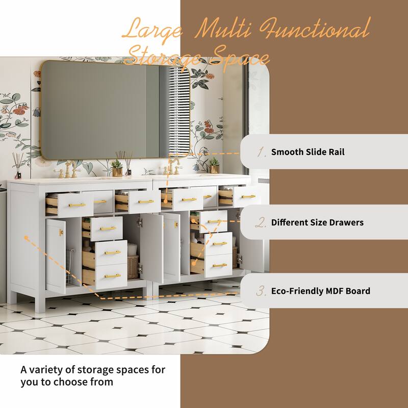 72''Vanity With Ceramic Sink Combo Set, Modern Freestanding Single Cabinet With 4 Drawers & 2 Cabinets,Storage Cabinet