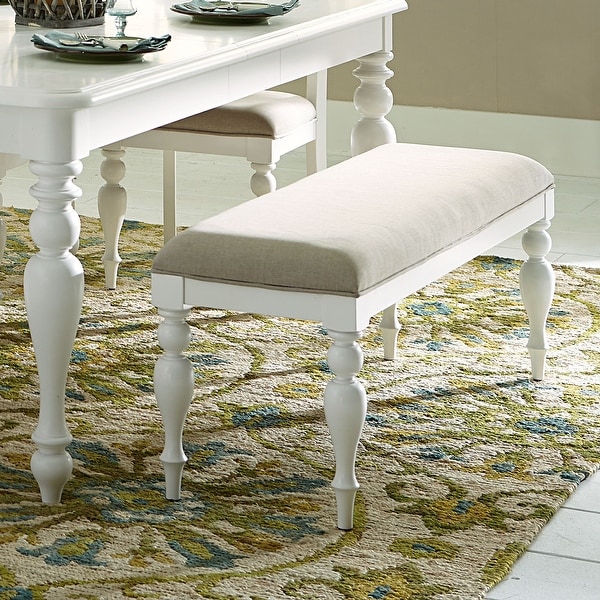Summer Cottage White Linen Upholstered Dining Bench. Opens flyout.