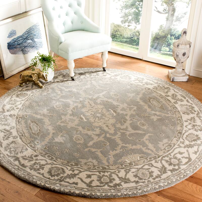 SAFAVIEH Handmade Royalty Jazlyn Traditional Oriental Wool Rug - 7' Round - Grey/Cream