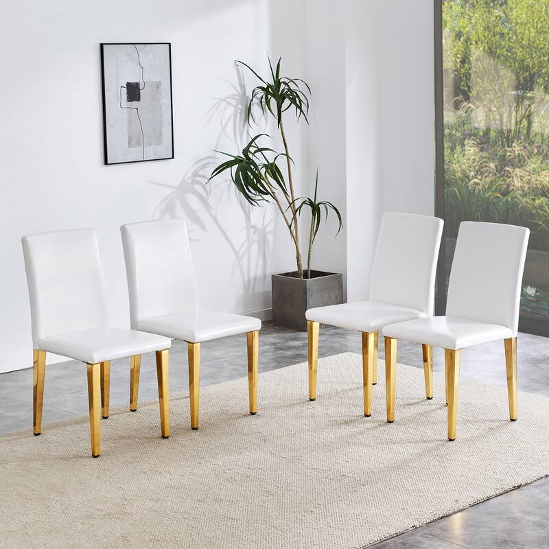 4Pcs PU Backrest Dining Chairs for Minimalist and Modern Home Styles - White+Gold
