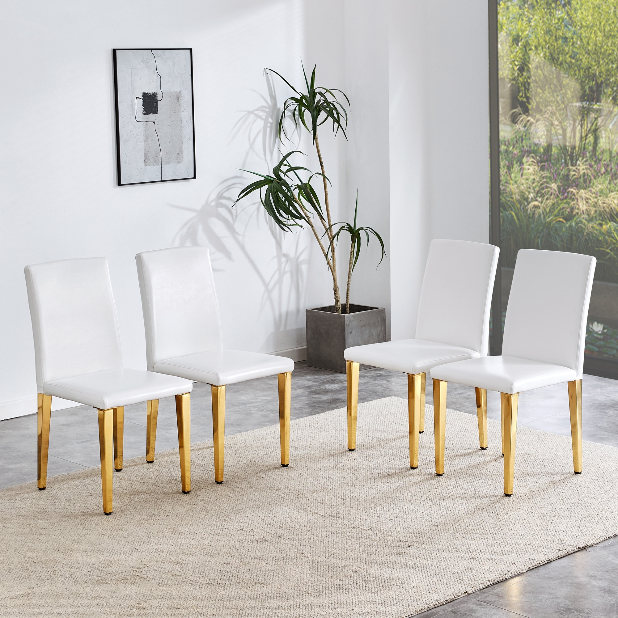 Set Of 4 Backrest Chairs With Gold Metal Legs