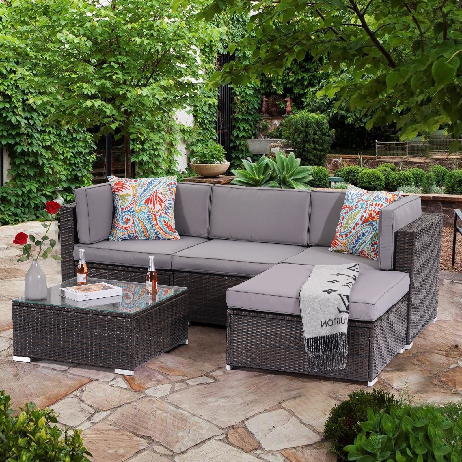 Bonosuki Patio Furniture Sets 5 Piece Outdoor Conversation Set Overstock 32883399