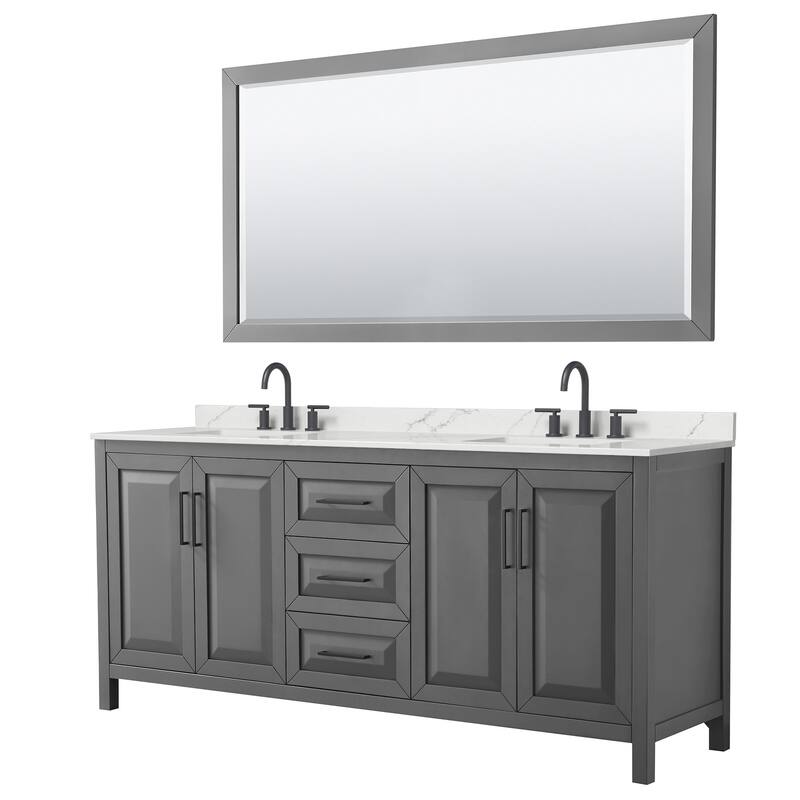 Wyndham Collection WCV252580D-QTZ-US3M70 Daria 80" Free Standing - Dark Gray / Giotto Quartz Top / Matte Black