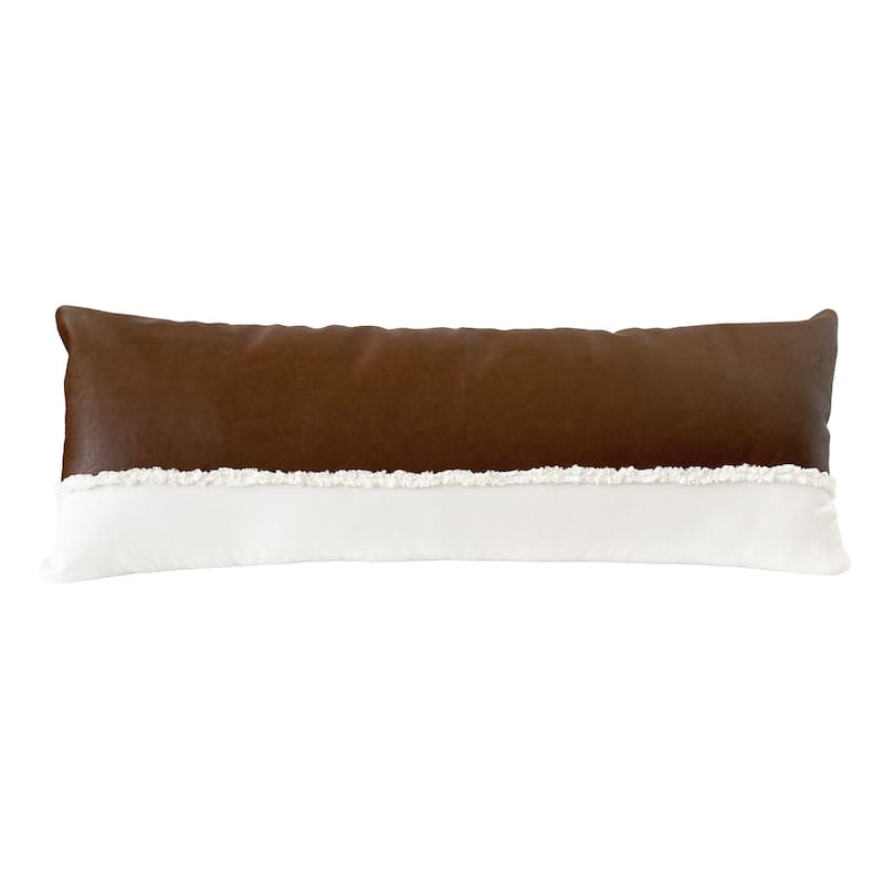 Sweet Jojo Designs Ivory Brown Boho Faux Leather Body Pillow Case (Pillow Not Included) Bohemian Tufted Fringe Modern Farmhouse