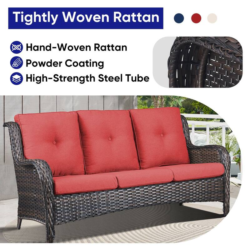 Gymojoy 3-Seat Outdoor Durable Sofa with Cushions, All-Weather PE Wicker