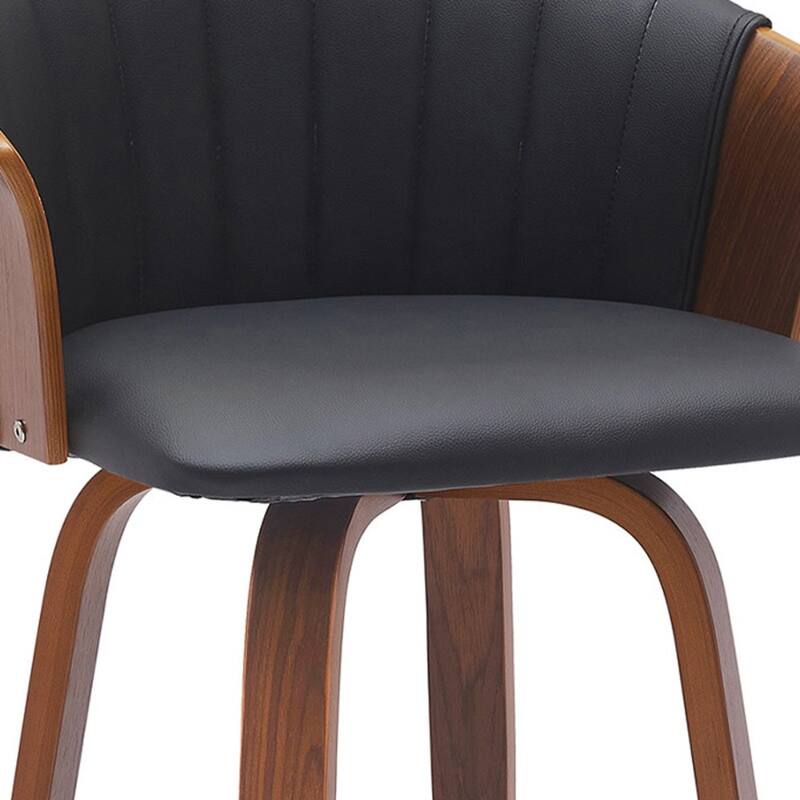 Faux Leather Swivel Counter Height Stool with Solid Wood Frame, Arms and Footrest