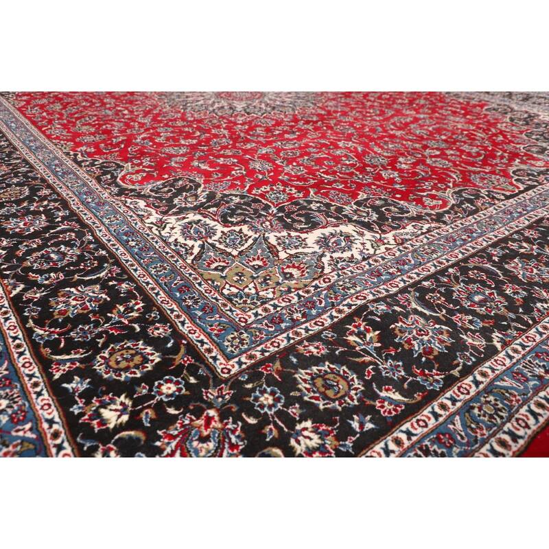 Traditional Floral Kashan Turkish Rug Machine-Made Red Carpet - 9'8" x 13'2"