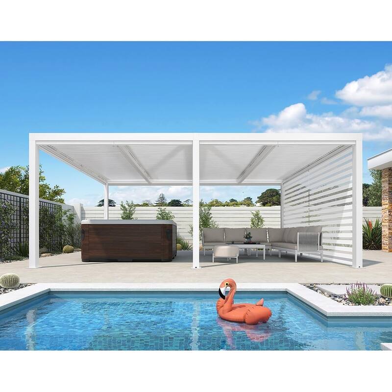 PURPLE LEAF Louvered Pergola Modern White Pergola with Adjustable Roof for Deck Backyard Garden