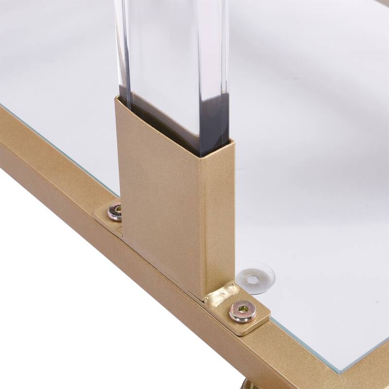 Glass Top C Shape Side Table with Wheels Acrylic Plant End Table for Living Room,Bedroom,Small Spaces