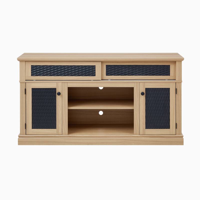 Embossed Pattern TV Stand, TV and Media Console with Open and Closed Storage Space and sliding door