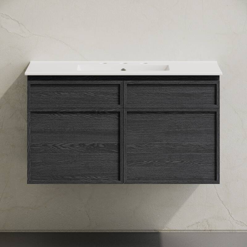 St. Tropez 36" Wall-Mounted Bathroom Vanity In Black Oak With 3-Hole Widespread Sink Top - 36