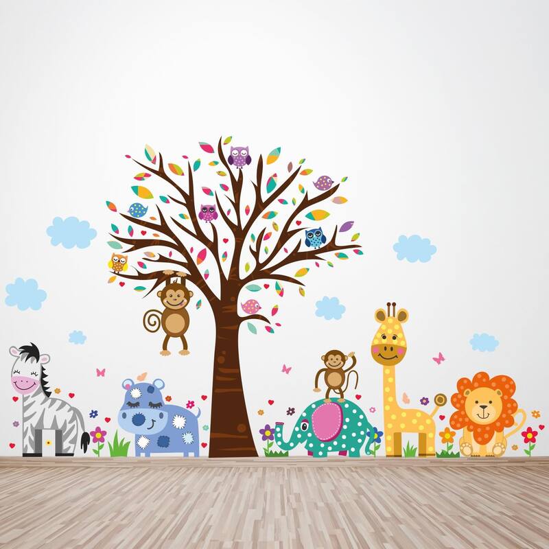Walplus Wall Sticker Happy London Zoo Animal Tree Kids Art Decal