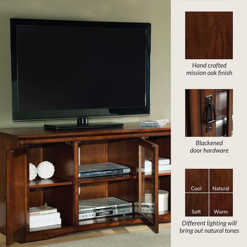 Leick Home Solid Wood Mission Oak Three Door TV Stand