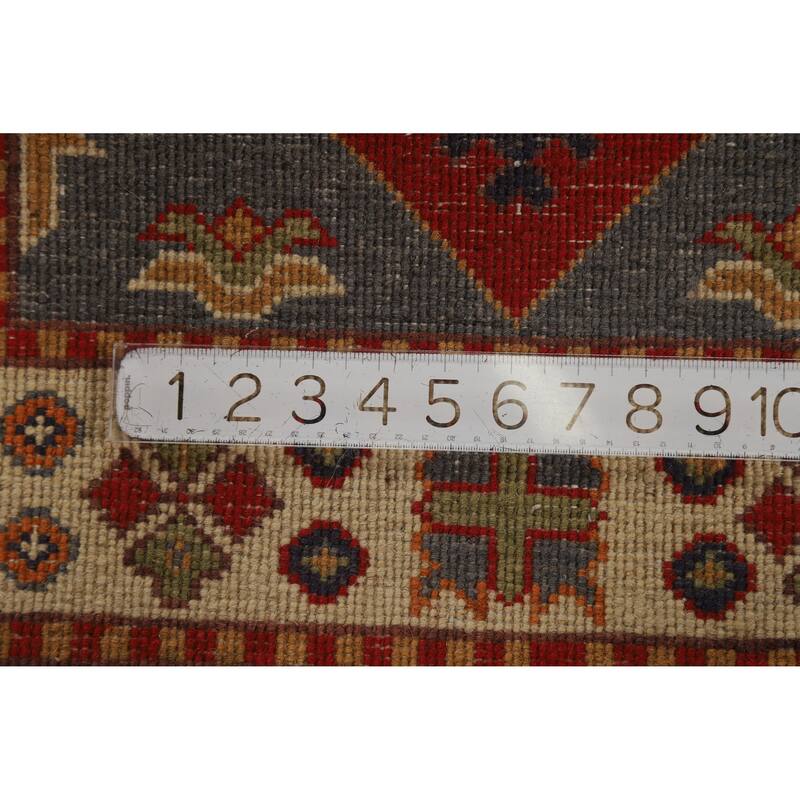 Gray Geometric Kazak Oriental Foyer Rug Handmade Wool Carpet - 2'0"x 3'0"