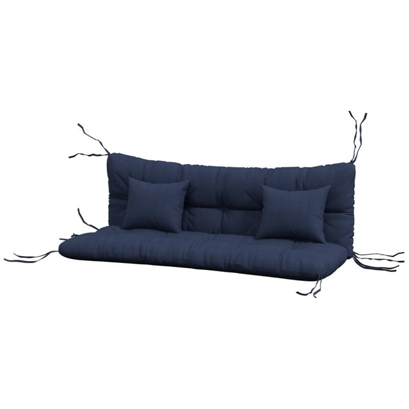 4 Piece Tufted Bench Cushion Set Seat Back and Pillows Polyester Indoor Outdoor 59 Inch Bench - 59" L x 19.75" W x 4" H - Blue