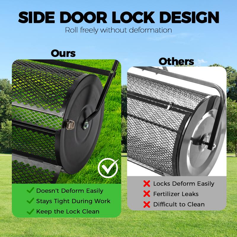 24 Inch Heavy-Duty Black Compost Spreader with Steel Basket for Lawn Garden and Topdressing - (27.8 x 15.7 x 49.2) in